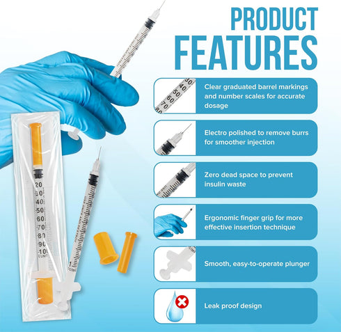 JJ CARE Insulin Syringe (Pack of 120) 1cc/ml 29G 1/2", U-100 Insulin Syringes for Diabetic Management, Ultra Fine Single Use Insulin Needles, Disposable & Sterile Diabetic Syringes, Individually Wrapped